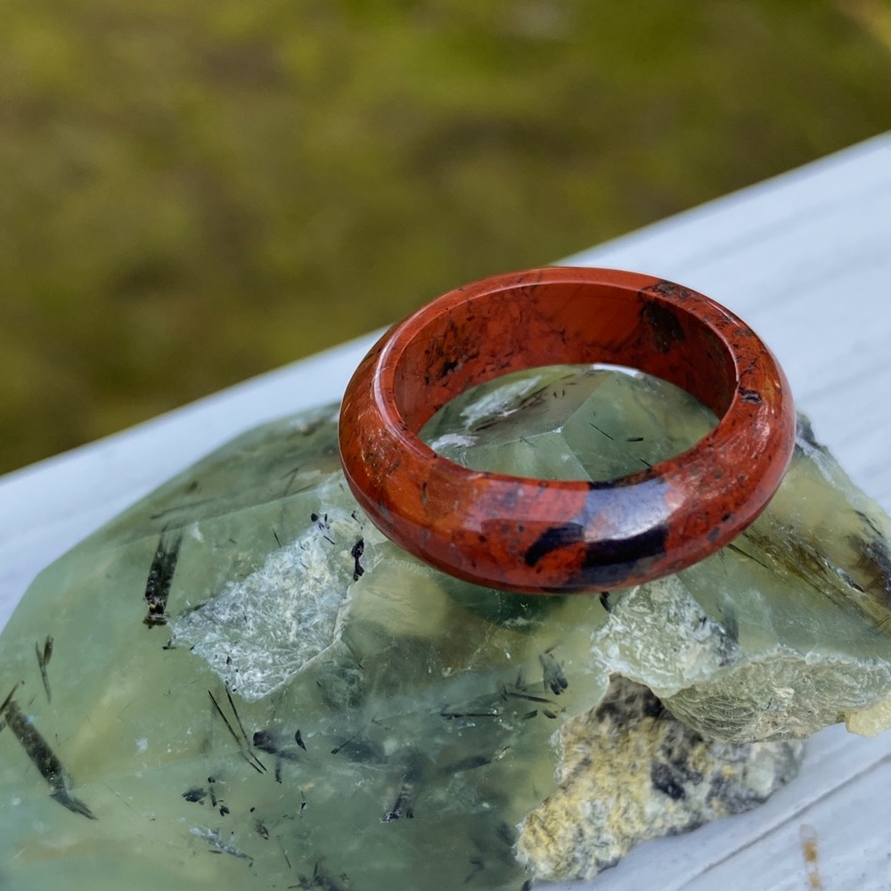 Mahogany Obsidian natural genuine gemstone carved band ring.